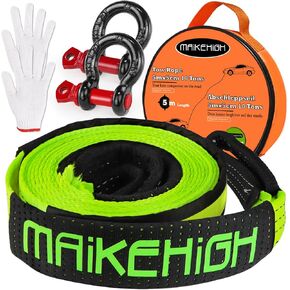حزام Maikehigh سحب السحب مع السنانير ، 2 "× 16 قدم (22000 رطل) حزام الاسترداد مع أغلفة D-Ring (2PCs) + القفازات الواقية (2pcs) ، حبل السحب لشاحنة السيارة سيارة الدفع الرباعي (الأخضر)