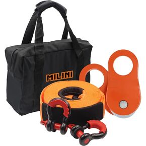 Offroad Recovery Strap Kit, 3" x 30ft Tow Strap+10 Ton Snatch Block Pulley+D Ring Shackles+Bag, 4x4 Winching Accessories