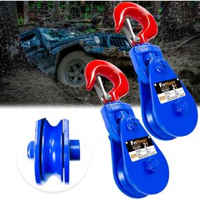 2 Tons Snatch Block with Hook(2 Pack) 3" Sheave for 3/8" Inch Wire Rope High Strength Snatch Blocks for Towing and Recovery Applications Tow Truck Rollback Wrecker Car Hauler Winch