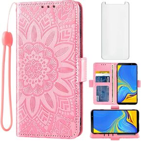 ASUWISH PHONE CASE لـ Samsung Galaxy A7 2018 مع واقي شاشة زجاجي مقسّر و Flower Leather Wallet Cover Cover Cold Cell Associory Glaxay A750 Gaxaly A750G Boys Women Men Men Gray