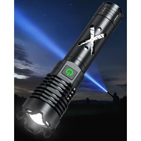 Super Bright 2500000 Lumens High Lumens High Flashlibes قابلة لإعادة الشحن ، أوضاع مصباح LED 6 ، ومصابيح كهربائية تكتيكية قابلة للتكبير 5000 مللي أمبير في الساعة بطارية طويلة مضادة للارتداء من أجل التخييم في حالات الطوارئ المنزلية