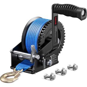 Kolvoii 3500 رطل مقطورة قارب Winch مع حزام 33 قدم ، وينش يدوية شديدة الاتجاه 2 اتجاهين 4: 1/8: 1 نسبة التروس ، مقبض مريح للقارب ، مقطورة ، البحرية ، والتزلج على الجت