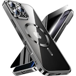 حالة الخصوصية لـ iPhone 16 Pro مع حامي الشاشة [2 Pack] وغطاء الكاميرا الكامل TPU اللامع اللامع للنساء iPhone 16Pro Phone Case متوافق مع Magsafe ، Desert Titanium