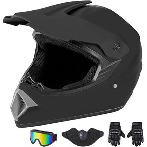 CARTMAN DOT Approved Adult Full Face Motorcycle Helmet – Matte Black, Dirt Bike, ATV & Motocross Gear, Large
