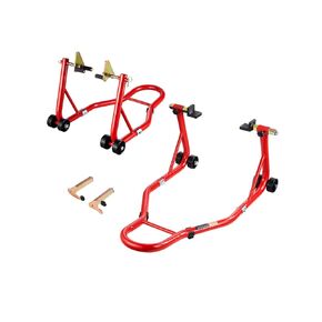 VEVOR Motorcycle Stand Lift, 850lbs Capacity Front Rear Combo Stand Lift, Front Wheel Dual-Fork Stand, Rear U+L Fork Swingarm Spool Stand, for Most Yamaha Honda Kawasaki Suzuki Motorcycles, Red