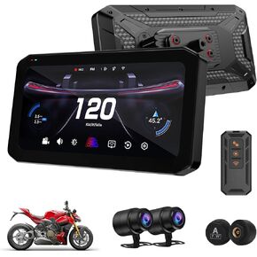 T7 Ultra Motorcycle Carplay Android Auto GPS Smart Maving Smart ، الكشف عن بقعة عمياء ، مستشعر ضغط الإطارات ، كاميرات DASH 2K DASH ، 6.25 "رابط مرآة الشاشة ، IP67 مقاوم للماء