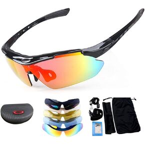 Polarized Interchangeable Motorcycle Sunglasses Unbreakable UV400 Rider Glasses TR90 with 5 Interchangeable Lenses for Men Women Running Golf Fishing Hiking Baseball
