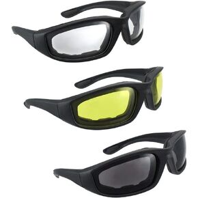 3 Pair Motorcycle Riding Glasses Smoke Clear Yellow