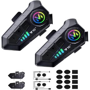 خوذة دراجة نارية Bluetooth Intercom IP65 مقاوم للماء ضوضاء إلغاء الاتصال المزدوج ، بطارية طويلة الأمد ، بطارية طويلة الأمد ، سماعة داخلية نقاش خوذة للركاب والمغامرات في الهواء الطلق (2 عبوة)