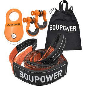Offroad Recovery Gear Kit 4x4, Including 3" x8' Tree Saver Strap, 2 D-Ring Shackles and 10 Ton Snatch Block Pulley, Winch Accessories Recovery Gear for ATV, UTV, SUV and Truck Green