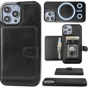 Bocasal Wallet Case for iPhone 14 Pro Max Compatible with MagSafe Magnetic RFID Blocking Detachable Premium PU Leather Flip Case with Card Slots Holder Kickstand Wireless Charging 6.7 Inch (Brown) in Kuwait