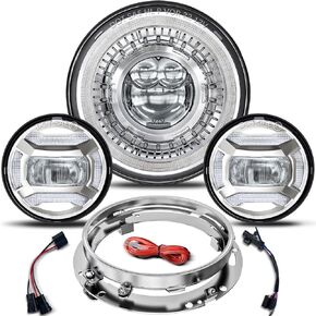 HWSTAR 2025 NEW 1000 ٪ أكثر إشراقًا 7 بوصة LED LED HELD-STORTERCELE DOT KIT متوافق مع Harley Davidson Road King Fat Boy Heritage Trie Electra Glide إلخ مع بدء التدرج Halo DRL (Chrome)