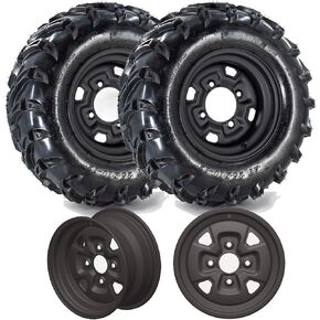 2 Pack ATV Wheel and Rim,25x8-12 ATV Tire,All Terrain Tire 6-Ply with 4 * 136 PCD,3.5+2.5 Offset For Atv UTV Off-Road