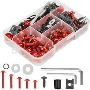 177PCS Motorcycle Fairing Bolt Kit, M5 M6 Motorbike Windscreen Screw Sets, Aluminum Fasteners Fairing Bolts Nut Clips Washers Nuts Screws Assortment, Universal for Motor Bicycles (Black)