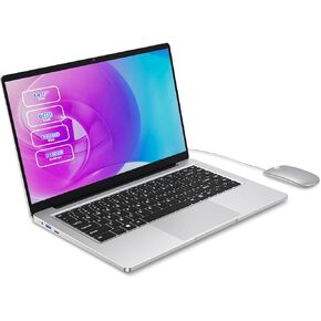 كمبيوتر محمول، 14.1 بوصة ثنائي النواة Cerelon N4000 6GB RAM 128GB SSD كمبيوتر محمول محمول، شاشة 1366x768 IPS تصميم بدون مروحة، واي فاي 2.4/5G، بلوتوث 5.0، USB 3.0، Mini HDMI، يتضمن محور USB-C