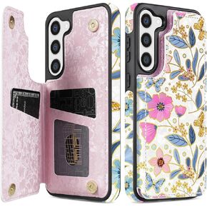 NNH متوافق مع Samsung Galaxy S23 Fe Wallet Case with RFID Slock Card Slots Folio Pu Leather Leather Kickstand Double Match Cover Cover for Galaxy S23 Fe (6.4 inch-magnolia flowers)