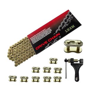 420 Motorcycle Gold Chain 132 Link Standard Roller Chain with Chain Breaker 10 Connecting Master Link for 100cc 110cc 125cc Dirt Pit Bike ATV Quad Go Kart Mini Bike Scooter