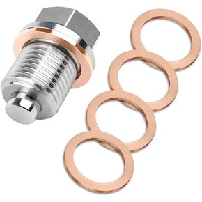 M14x1.5 Magnetic Oil Drain Plug, Magnetic Stainless Steel Oil Pan Drain Nut Bolt with 5PCS Copper Crush Washer Anti Leakage, Universal Leak-proof Replacement,Fits Most Cars,Motorcycles,Boats