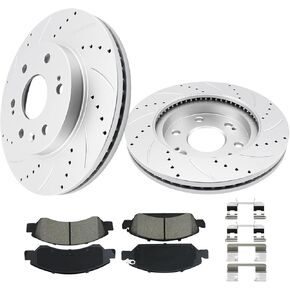 Front Brakes and Rotors Geomet Drilled Slotted Replace for 08-13 Chevy Silverado 1500, 08-20 Tahoe, 08-14 Suburban 1500, 08-14 GMC Yukon, 08-13 Sierra 1500, 580279, 88963556, 19175334, 25819670, 55097