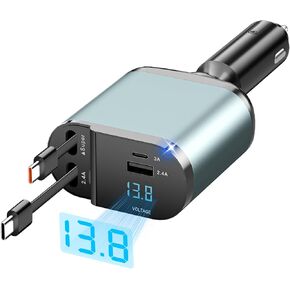 شاحن هاتف السيارة القابل للسحب: 69W TYPE C FAST CAR CARCHER 4 في 1 - شواحن السيارة USB C متوافقة مع iPhone 16/15/14/13/11/11/GALAXY/PIXEL