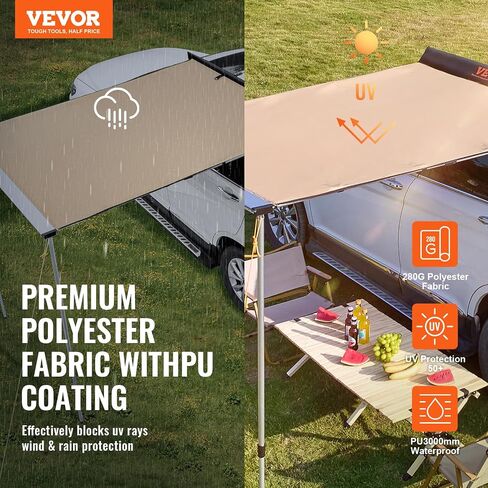 VEVOR Versatility Camping Tent - Moonshade Awning Auto Canopy with UV50+ Protection & PU3000mm Water Resistance, Ideal for Truck Bed, SUV, RV, Van, and Trailer Overlanding Gear, Tear-Resistant in Saudi Arabia