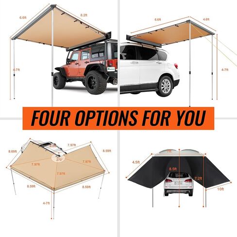 VEVOR Versatility Camping Tent - Moonshade Awning Auto Canopy with UV50+ Protection & PU3000mm Water Resistance, Ideal for Truck Bed, SUV, RV, Van, and Trailer Overlanding Gear, Tear-Resistant in Saudi Arabia