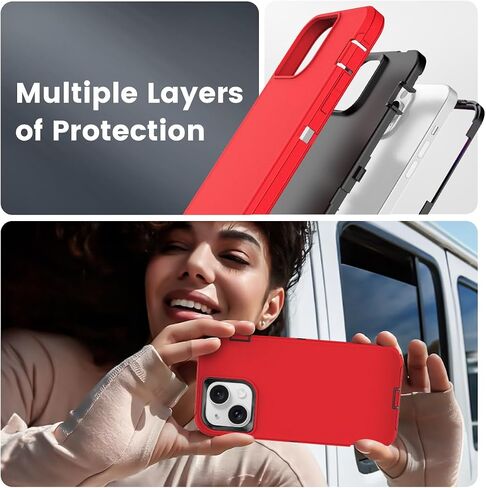 Compatible with iPhone 15, iPhone 14 Phone Case, Dual Layer Shockproof Full Body Cover iPhone 13, Military Grade Drop Protection Heavy Duty Phone Case for Women & Men (Black) in Kuwait