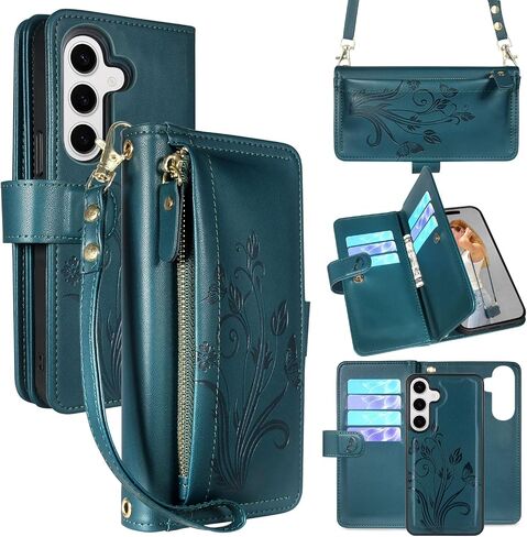 Lacass for Samsung Galaxy S25 6.2 بوصة قابلة للفصل محفظة Crossbody ، متوافقة مع الشحن اللاسلكي ، [حماية المسح الضوئي لسرقة البطاقات] ، سستة من الجلد المغناطيسي (رمادي الأزهار) in Kuwait