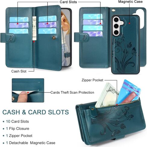 Lacass for Samsung Galaxy S25 6.2 بوصة قابلة للفصل محفظة Crossbody ، متوافقة مع الشحن اللاسلكي ، [حماية المسح الضوئي لسرقة البطاقات] ، سستة من الجلد المغناطيسي (رمادي الأزهار) in Kuwait