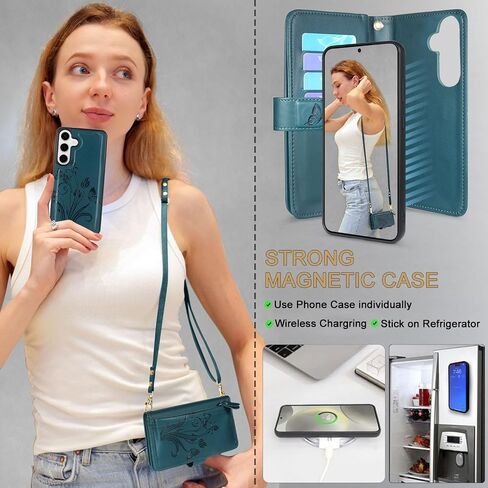 Lacass for Samsung Galaxy S25 6.2 بوصة قابلة للفصل محفظة Crossbody ، متوافقة مع الشحن اللاسلكي ، [حماية المسح الضوئي لسرقة البطاقات] ، سستة من الجلد المغناطيسي (رمادي الأزهار) in Kuwait