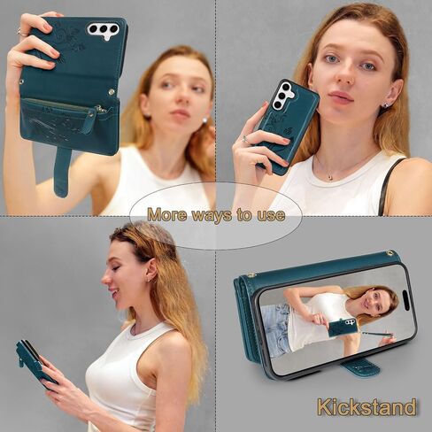 Lacass for Samsung Galaxy S25 6.2 بوصة قابلة للفصل محفظة Crossbody ، متوافقة مع الشحن اللاسلكي ، [حماية المسح الضوئي لسرقة البطاقات] ، سستة من الجلد المغناطيسي (رمادي الأزهار) in Kuwait