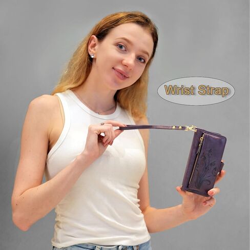 Lacass for Samsung Galaxy S25 6.2 inch Detachable Crossbody Wallet Case, Compatible with Wireless Charging, [Cards Theft Scan Protection], Magnetic Case Stand PU Leather Zipper(Floral Gray) in Kuwait