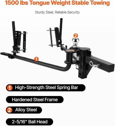 VEVOR Sway Control Weight Distribution Hitch, 1,500 lbs Capacity, Trailer Hitch Kit with 2-Inch Solid Steel Shank, 2-5/16 Inch Alloy Steel Ball, Powder-Coated Load Leveling, Black in Saudi Arabia