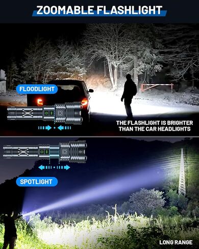 Super Bright 2500000 Lumens High Lumens High Flashlibes قابلة لإعادة الشحن ، أوضاع مصباح LED 6 ، ومصابيح كهربائية تكتيكية قابلة للتكبير 5000 مللي أمبير في الساعة بطارية طويلة مضادة للارتداء من أجل التخييم في حالات الطوارئ المنزلية in Kuwait