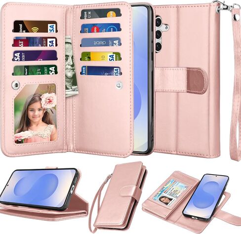 Njjex Galaxy S25 Case, for Samsung Galaxy S25 Wallet Case, [9 Card Slots] PU Leather ID Credit Holder Folio Flip [Detachable] Kickstand Magnetic Phone Cover & Lanyard for Samsung S25 [Wine Red] in Kuwait