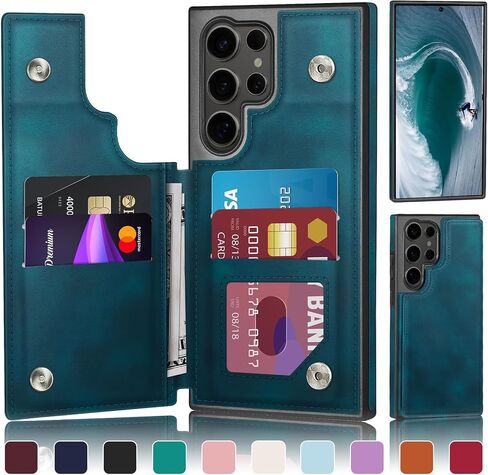 Designed for Samsung Galaxy S23 Ultra Case Wallet with Card Holder, [Magnetic Clasp Folio Cover] [RFID Blocking Leather Protection] Shockproof Women Men Cases for Samsung S23 Ultra Dark Blue in Saudi Arabia