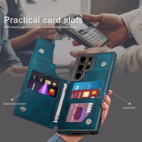 Designed for Samsung Galaxy S23 Ultra Case Wallet with Card Holder, [Magnetic Clasp Folio Cover] [RFID Blocking Leather Protection] Shockproof Women Men Cases for Samsung S23 Ultra Dark Blue in Saudi Arabia