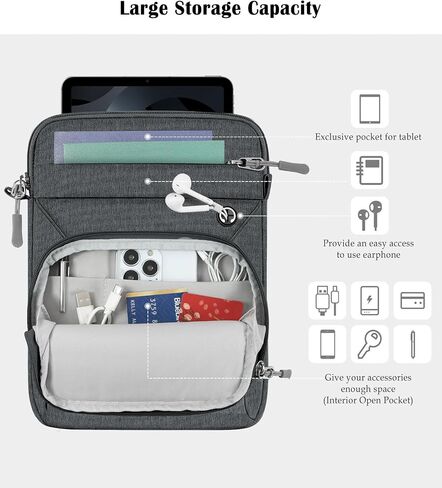 9-11" Tablet Sleeve Bag for iPad Air 5/4 10.9, iPad Air 11" 2024, iPad 9/8/7th 10.2, iPad 10th Gen 10.9, iPad Pro 11 M4 M2 2024-2018, Galaxy Tab A9+ S9 FE A8, with Shoulder Strap, Black in Saudi Arabia