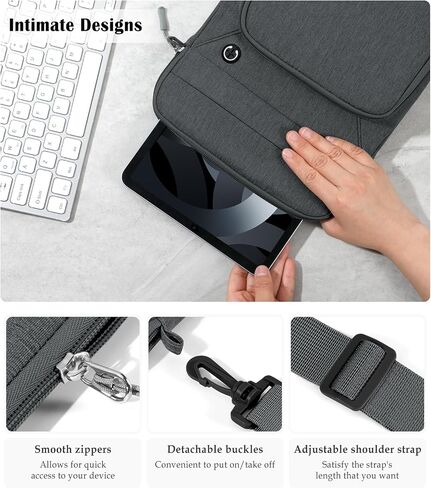 9-11" Tablet Sleeve Bag for iPad Air 5/4 10.9, iPad Air 11" 2024, iPad 9/8/7th 10.2, iPad 10th Gen 10.9, iPad Pro 11 M4 M2 2024-2018, Galaxy Tab A9+ S9 FE A8, with Shoulder Strap, Black in Saudi Arabia
