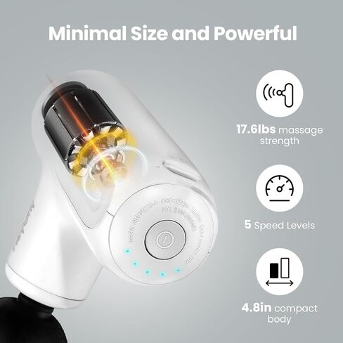 Super Mini Massage Gun ، مدلك الأنسجة العميقة ، مسدس تدليك السفر المدمج ، الانتعاش الكامل للجسم والإغاثة في الهواء الطلق ، شحن USB ، 5 سرعات ، 2025 هدايا العام الجديد للرجال نساء in Kuwait