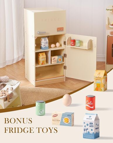 ROBOTIME Kids Play Kitchen Set - Rustic Wooden Kitchen Sets, Pretend Play Kitchen with Leaf Light String, Apron, and Groves, for Toddlers 3+ (Rustic Style) in Saudi Arabia