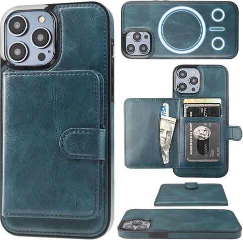 Bocasal Wallet Case for iPhone 14 Pro Max Compatible with MagSafe Magnetic RFID Blocking Detachable Premium PU Leather Flip Case with Card Slots Holder Kickstand Wireless Charging 6.7 Inch (Brown) in Kuwait