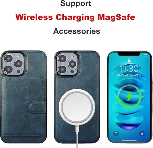 Bocasal Wallet Case for iPhone 14 Pro Max Compatible with MagSafe Magnetic RFID Blocking Detachable Premium PU Leather Flip Case with Card Slots Holder Kickstand Wireless Charging 6.7 Inch (Brown) in Kuwait