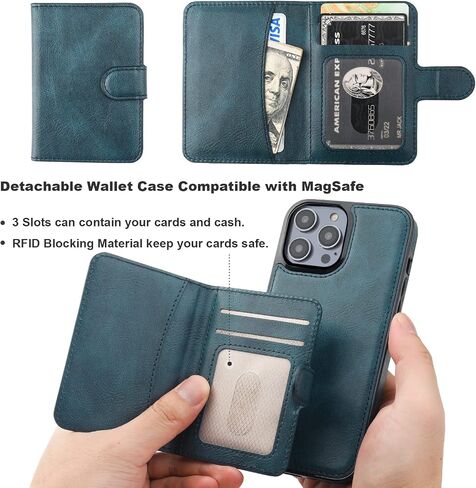 Bocasal Wallet Case for iPhone 14 Pro Max Compatible with MagSafe Magnetic RFID Blocking Detachable Premium PU Leather Flip Case with Card Slots Holder Kickstand Wireless Charging 6.7 Inch (Brown) in Kuwait