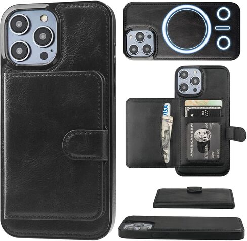 Bocasal Wallet Case for iPhone 14 Pro Max Compatible with MagSafe Magnetic RFID Blocking Detachable Premium PU Leather Flip Case with Card Slots Holder Kickstand Wireless Charging 6.7 Inch (Brown) in Kuwait