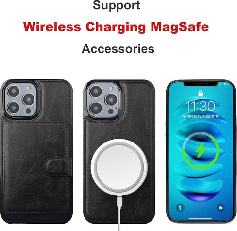 Bocasal Wallet Case for iPhone 14 Pro Max Compatible with MagSafe Magnetic RFID Blocking Detachable Premium PU Leather Flip Case with Card Slots Holder Kickstand Wireless Charging 6.7 Inch (Brown) in Kuwait