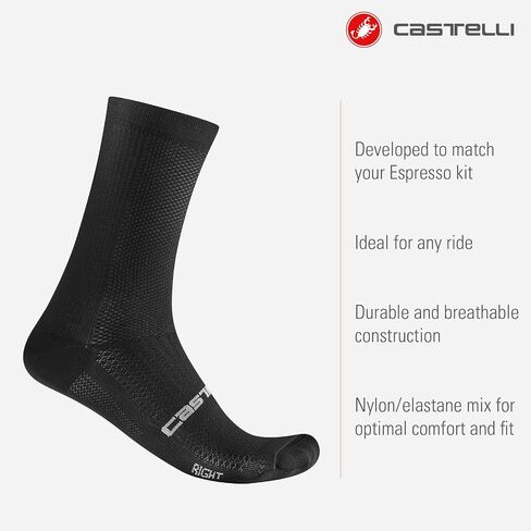 Castelli Men's Espresso 18 Sock ، رطوبة الفتل الأداء جورب ملابس للدراجات لركوب الدراجات على الطرق والحصى in Saudi Arabia