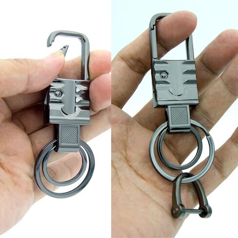 Key Chain Quick Release Spring with 2 Key Rings and Anti-Lost D-Rings Silver Smiling design Heavy Duty Car Keychain Organizer for Men and Women in Saudi Arabia
