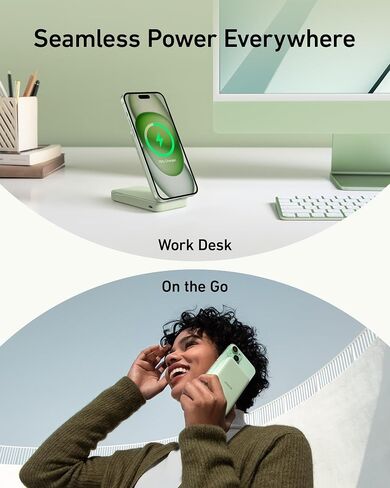 ANKER POWER BANK ، شاحن محمول مكون من 15 وات معتمد من MAGSAFE ، حزمة بطارية 6600 مللي أمبير في الساعة مع حامل قابل للتعديل وقابل للطي ، لسلسلة iPhone 15/14/13 (كابل USB-C) in Saudi Arabia