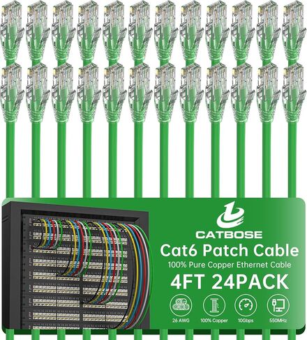 5 Feet Cat6 Patch Cables(24 Pack), Solid Pure Copper Patch Cord, Cat 6 Ethernet Cable, UTP Network, High Speed RJ45 Internet Cables, Compatible for Router, Switche, PC, Server, PS4/5, Xbox - White in Kuwait